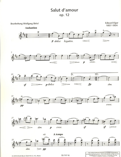 Elgar, E. (Birtel, arr.): Salut d'amour, Op. 12, (violin, viola, and cello)