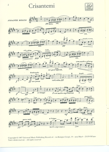 Puccini, Giacomo: Crisantemi and 3 Minuets (string quartet) score and parts