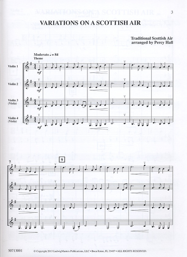 Hall, Percy: Variations on a Scottish Air (4 violins) score & parts