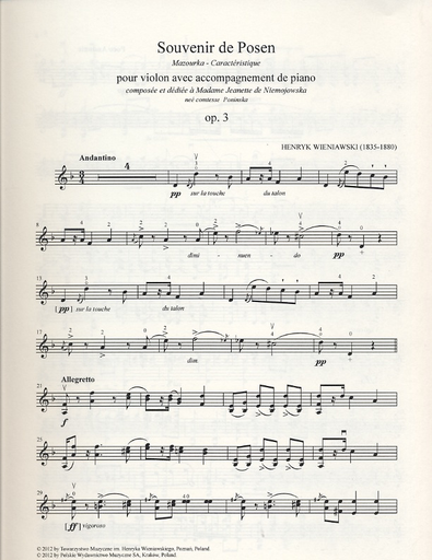 Wieniawski, Henryk: Souvenir de Posen OP. 3 (violin & piano)