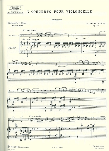 Saint-Saens, Camille: Concerto No.1 in A minor, Op.33 (cello/violoncelle & piano)