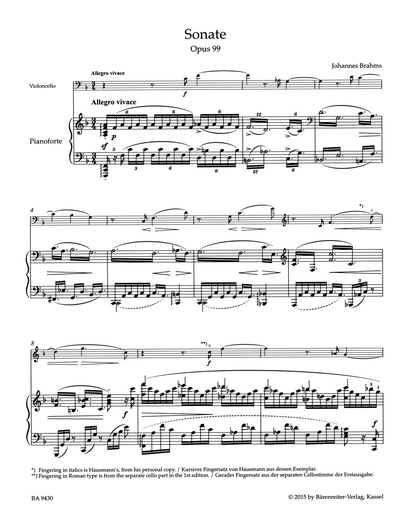 Brahms, Johannes.: Sonata F major, Op.99 (cello & piano) Barenreiter Urtext