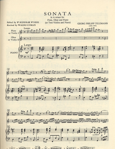 Telemann, G.P.: Sonata in a minor (2 violins & piano, Optional cello)