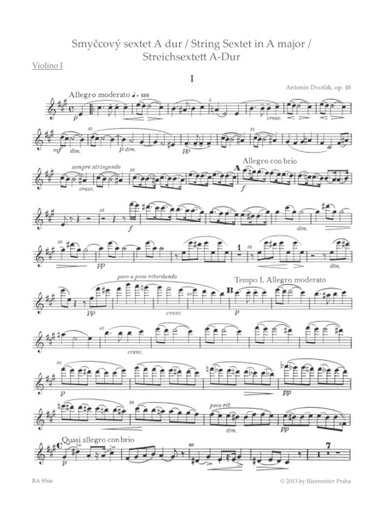Dvorak, Antonin: Sextet in A major, Op. 48 (2 violins, 2 violas, 2 cellos) Barenreiter