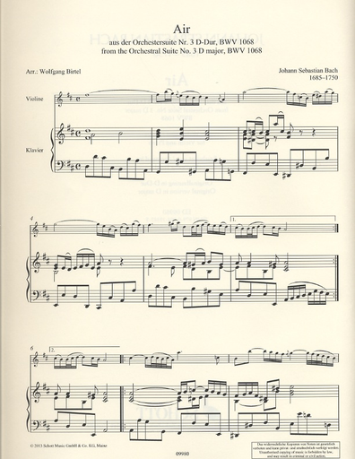 Bach, J.S. (Birtel): Air from the Orchestra Suite No. 3 in D Major, BWV1068 (violin & piano)