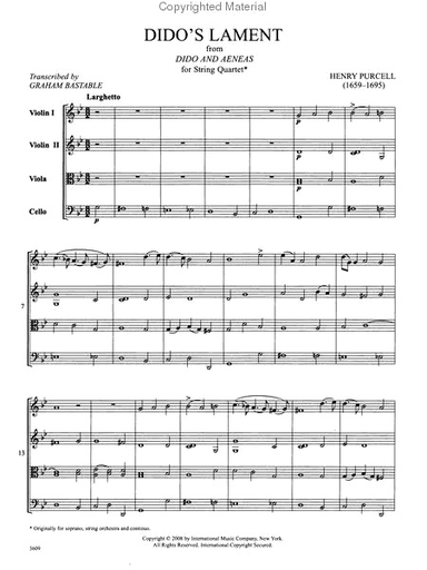 Purcell, Henry (Bastable, arr): Dido's Lament from Dido and Aeneas (string quartet) score and parts