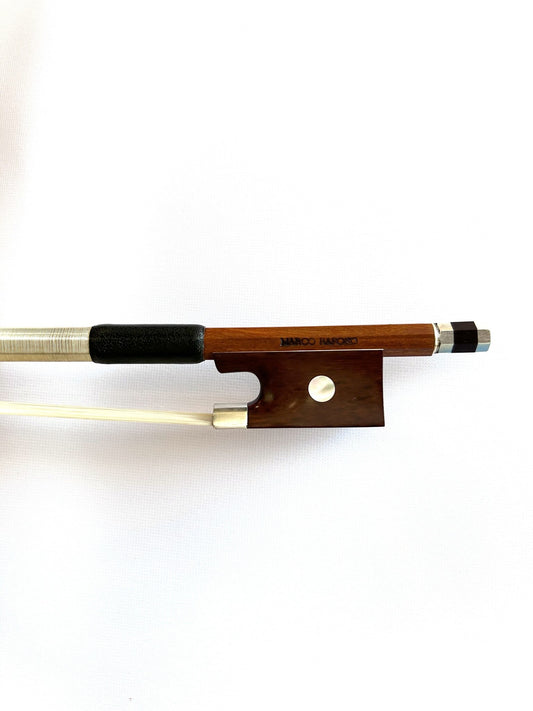 Marco Raposo silver-mounted violin bow, pernambuco, snakewood frog, Brasil 63.3g