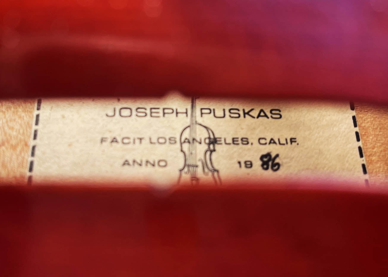 Joseph Puskas 15 1/2" viola, 1986, Los Angeles, USA, pristine condition, branded internally