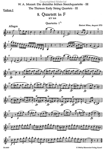 Mozart, W.A.: Thirteen Early String Quartets, Vol. 3, No. 8-10, Barenreiter Urtext