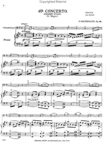 Goltermann, G. (Schultz, Arr): Concerto No.4 Op.65 in G (cello & piano) Carl Fischer
