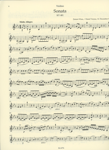 Mozart, W.A. (Reeser): Sonatas for Piano and Violin (Late Viennese Sonatas) Barenreiter