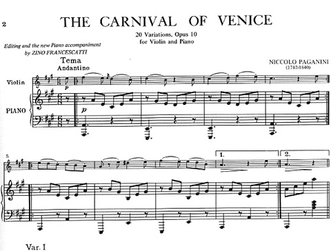Paganini, Niccolo: Carnival of Venice (violin & piano)
