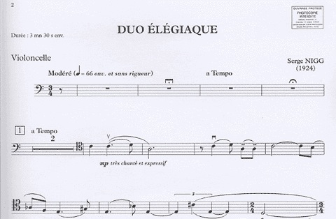 Nigg, Serge: Duo Elegiaque (cello & piano)