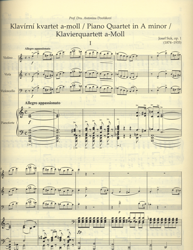 Suk, Josef: Piano Quartet in a minor, Op. 1 (piano, violin, viola, cello) Barenreiter