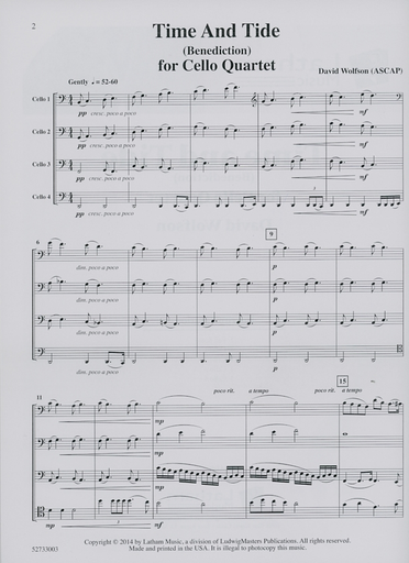 Wolfson, David: Time and Tide (Benediction) for Cello Quartet, score & parts