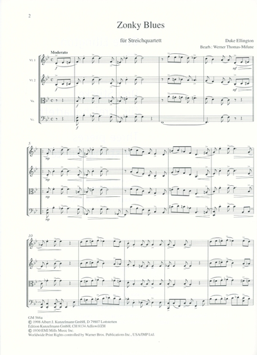 Ellington, D. (Thomas-Mifune, arr.): Three Pieces for String Quartet Vol.1 (set of parts and score)