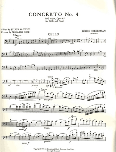 Goltermann, G. (Klengel/Rose): Concerto #4 in G Op.65 (cello & piano) IMC