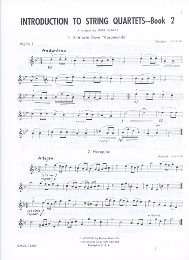 Clarke, Irma: Introduction to String Quartets Vol.2 (score & parts, optional 3rd violin part is the same as the viola part)