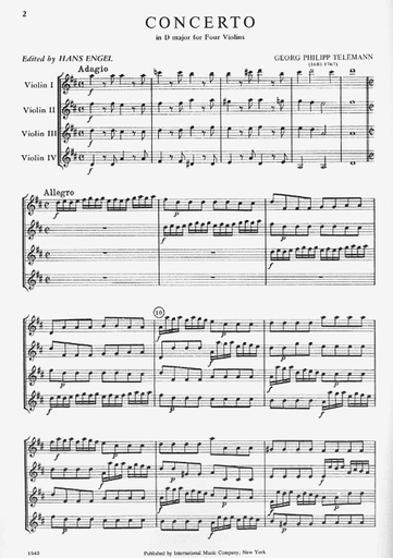 Telemann, G.P.: Concerto in D Major (4 violins) IMC