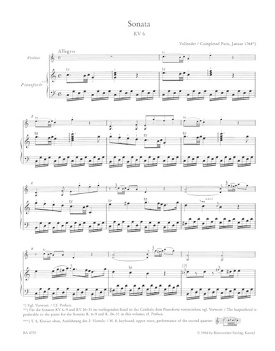 Mozart, W.A.: Four Early Sonatas KV6-9 Vol.1 (piano & violin) Barenreiter
