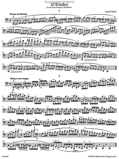 Merk, Joseph: 20 Etudes fur Violoncello op. 11, Barenreiter