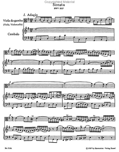 Bach, J.S.: 3 Sonatas for Viola da gamba & Harpsichord (Viola & Piano) Barenreiter
