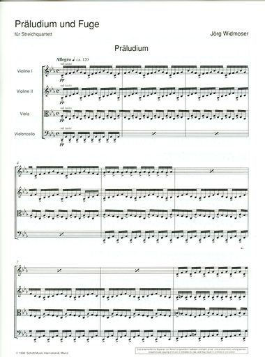 Widmoser, J.: Praeludium un Fugefor (2 violins, viola, and cello)