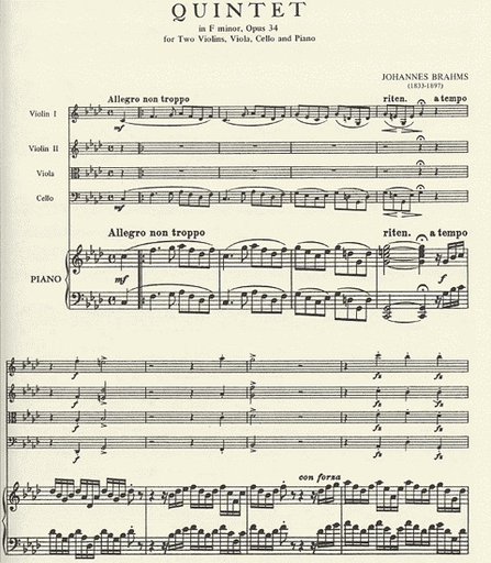 Brahms, Johannes: Quintet in F minor Op.34 (2 violins, viola, cello, piano)