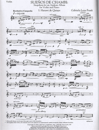 Frank, Gabriela Lena: Suenos de Chambi: Snapshots for Andean Album (violin & piano)