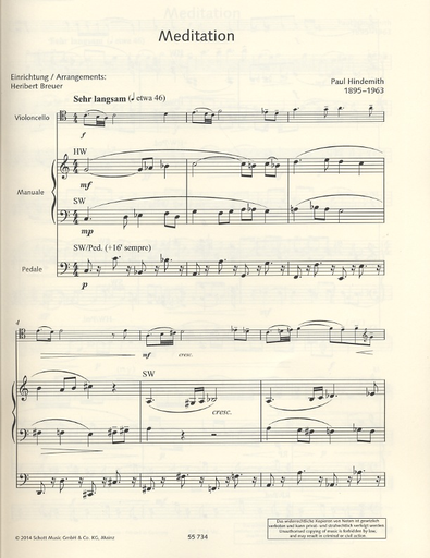 Hindemith, P. (Breuer, arr.): Meditation from Nobilissima Visione (cello and organ)