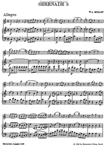 Mozart, W.A.: Serenade No.3 (2 Violins & Viola or Violin & Piano) Barenreiter