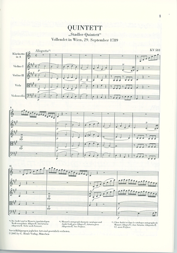 Mozart, W.A. (Wiese, ed): Clarinet Quintet K.581, urtext (score)