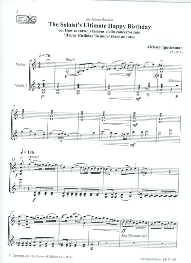 Igudesman: The Soloist's Ultimate Happy Birthday (2 violins) UE