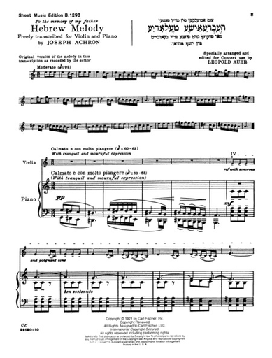 Achron, Joseph (Auer): Hebrew Melody (violin & piano)