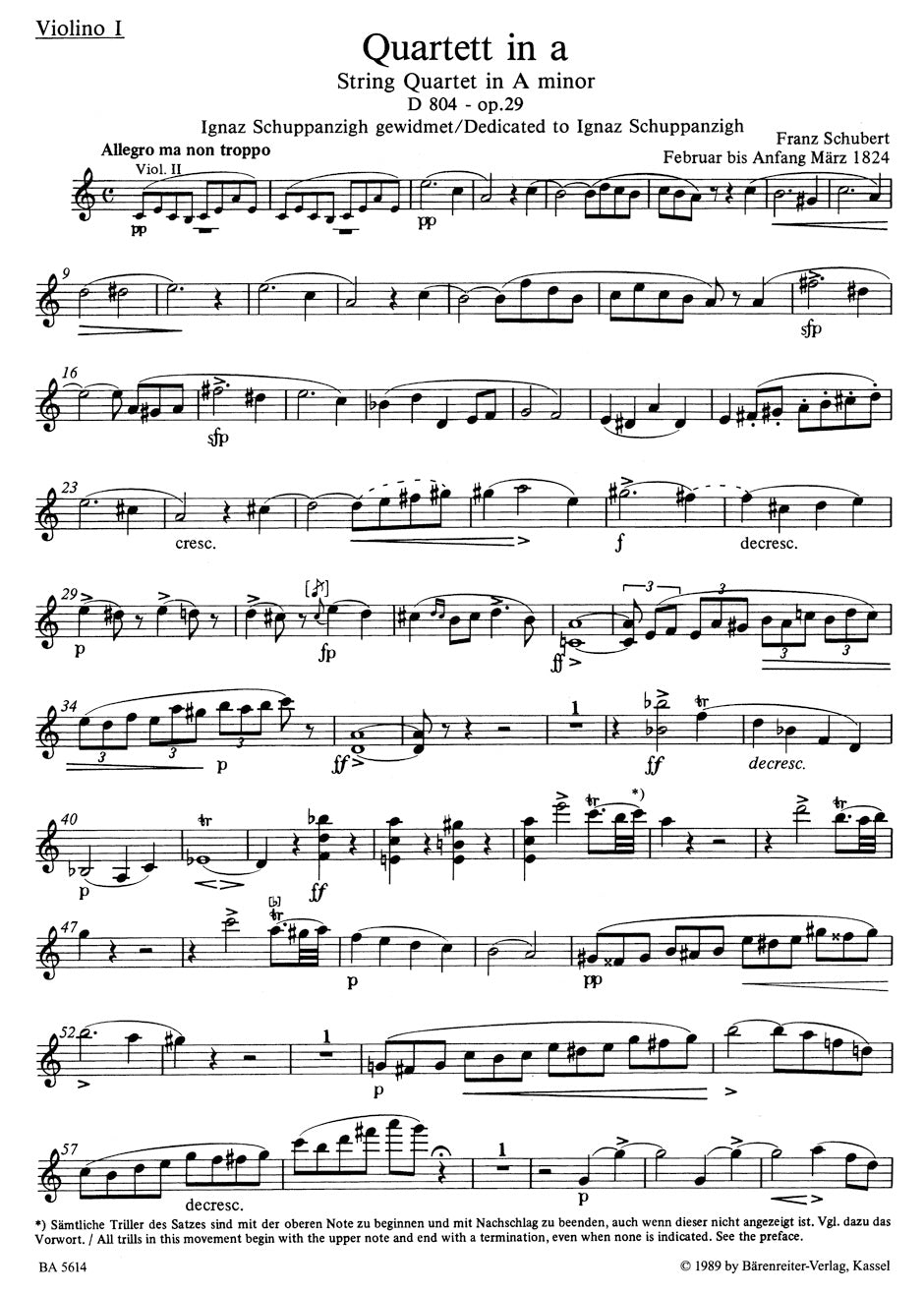 Schubert, Franz: String Quartet in A minor, D 804, Op. 29 Rosamunde and String Quartet in C minor, D703, Quartet-Satz, Barenreiter