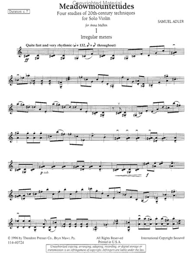 Adler, Samuel: Meadowmountetude (violin)