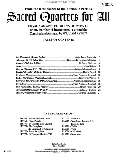Ryden (arr): Sacred Quartets for All (4 Violas)