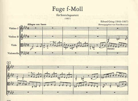 Grieg, Edvard: Fugue in f minor for String Quartet, score and parts