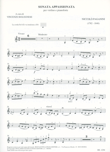 Paganini, Niccolo: Suonata Appassionata (violin & piano)