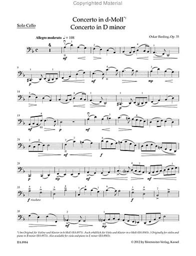 Rieding, Oskar (Sassmannshaus): Concerto in B minor Op. 35 (CELLO & piano) Barenreiter