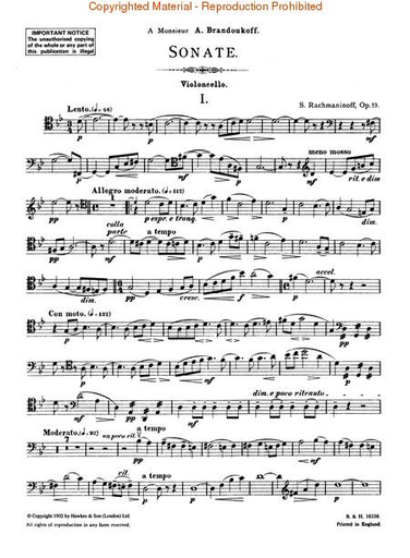 Rachmaninoff, S. : Sonata in G minor, Op.19 (cello & piano)