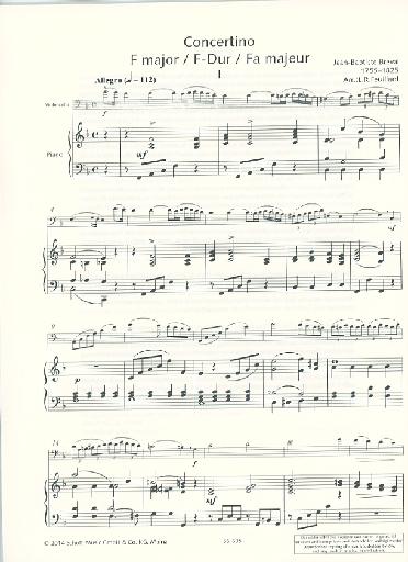 Breval, J.B. (Muller-Runte): Concertino No. 1 in F major (cello & piano)