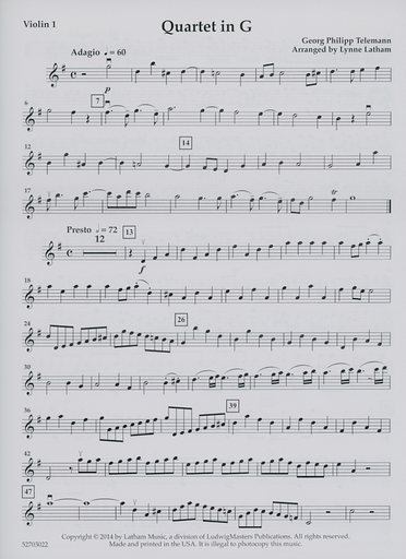 Telemann, G.P. (Latham, arr.): Quartet in G, score & parts