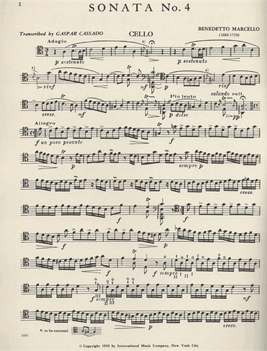 Marcello, Benedetto (Cassado): Sonata #4 in A Minor (orig. g min) (cello & piano)
