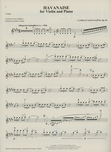 Saint-Saens, Camille (Heifetz/Granat): Havanaise, Op. 83 (violin & piano)