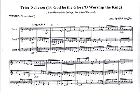 Heffler, Rich: Scherzo-To God Be the Glory/O, Worship the King (2 violins & cello)
