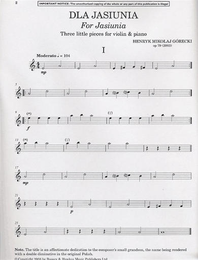 Gorecki: Dla Jasiunia, Op.79 - Three Little Pieces (violin & piano) Boosey & Hawkes