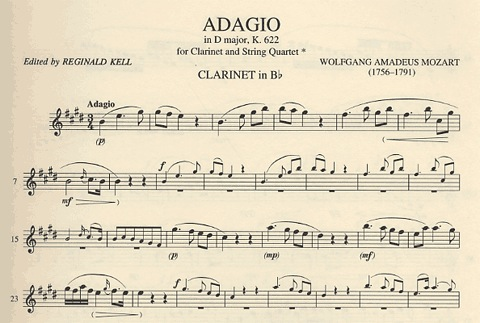 Mozart, W.A.: Adagio in D major K.622 (clarinet, 2 violins, viola, cello)