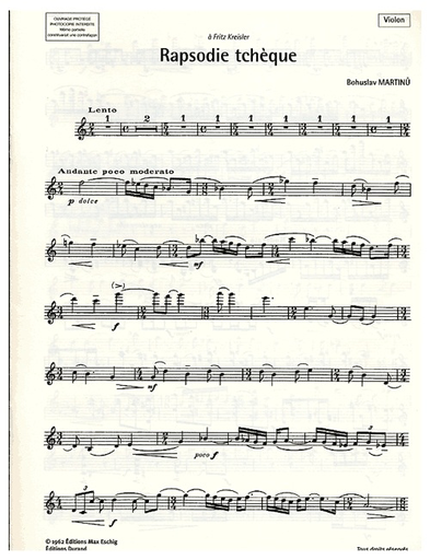 Martinu, Bohuslav: Rapsodie (rhapsody) Tcheque (violin & piano)