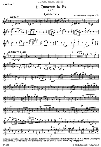 Mozart, W.A.: Thirteen Early String Quartets, Vol. 4, No.11-13, Barenreiter Urtext